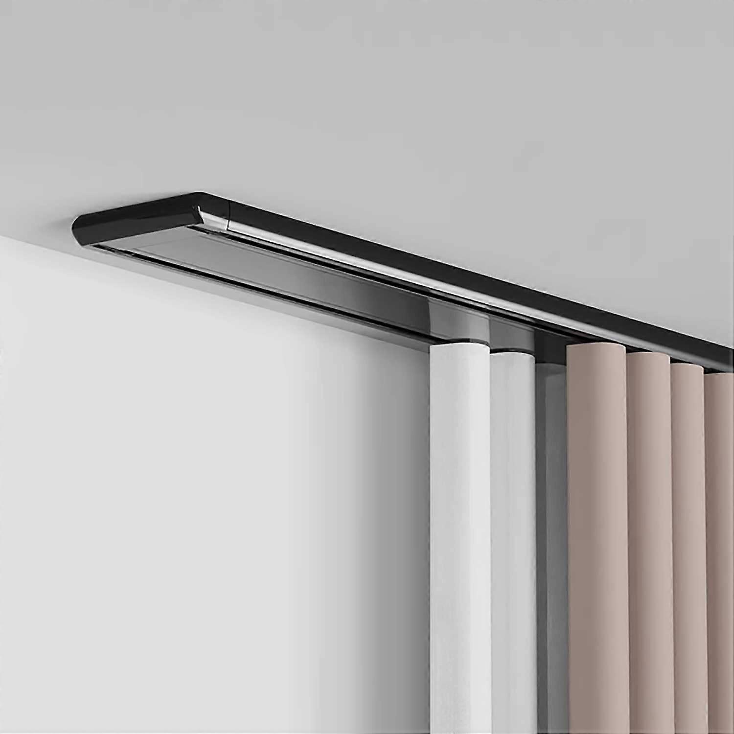 Heavy Duty Double Curtain Track System for Room Dividers, Smooth Sliding Ceiling Rail Kit, Black 2.8m