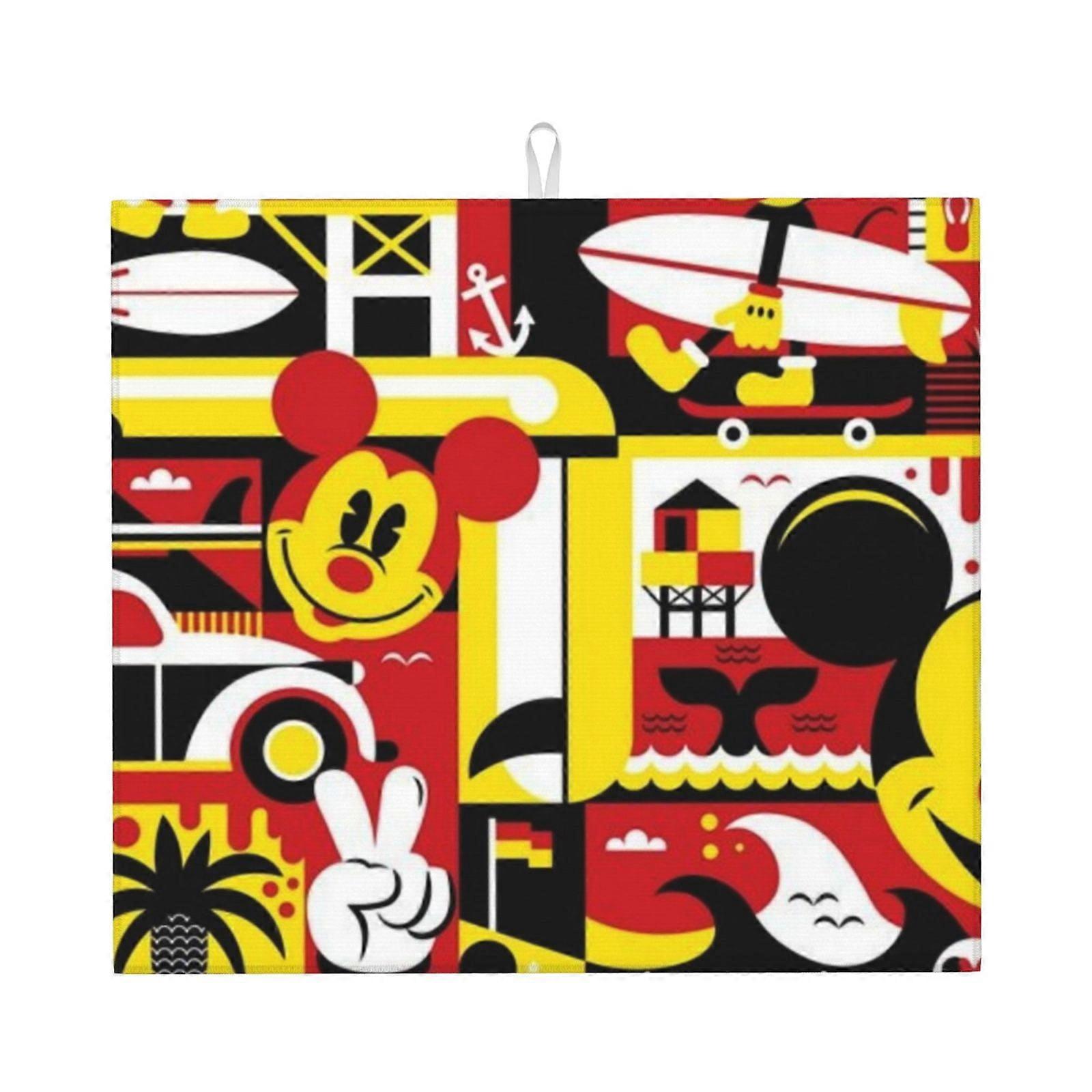 Mickey Mouse Dish Drying Mat For Kitchen Counter, Microfiber Dish Mat, Fast Absorbent Draining Pad