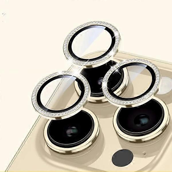 Bling Glitter Diamond Camera Lens Protector Case Compatible with iPhone 16 15 14 13 11 Pro Max Plus 12 Mini 16E - Gold