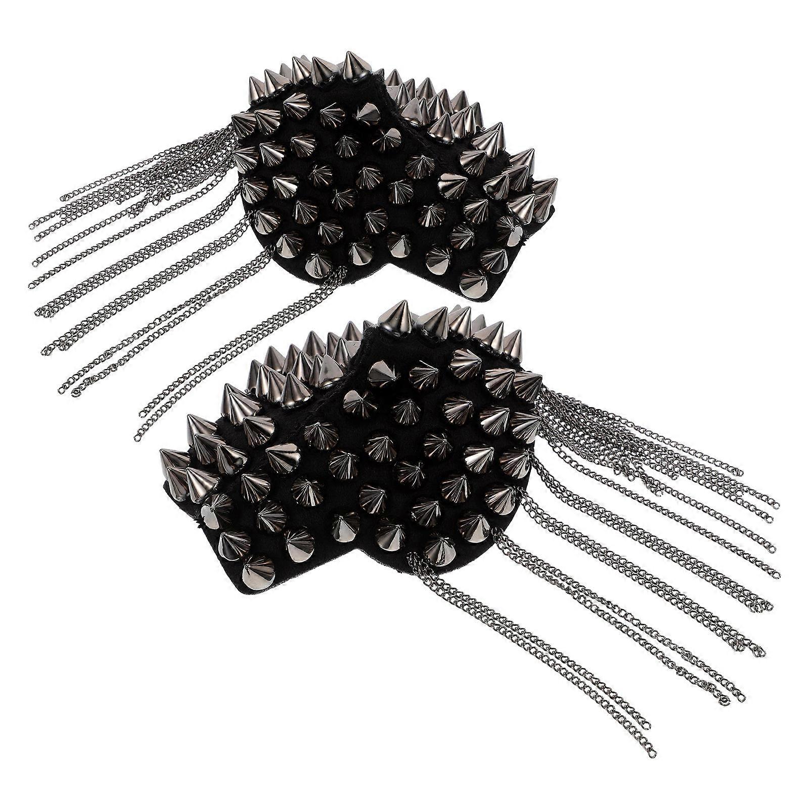 Metal Chain Punk Epaulet for Costume 1Pair with Retro Rivet Shoulder Badge