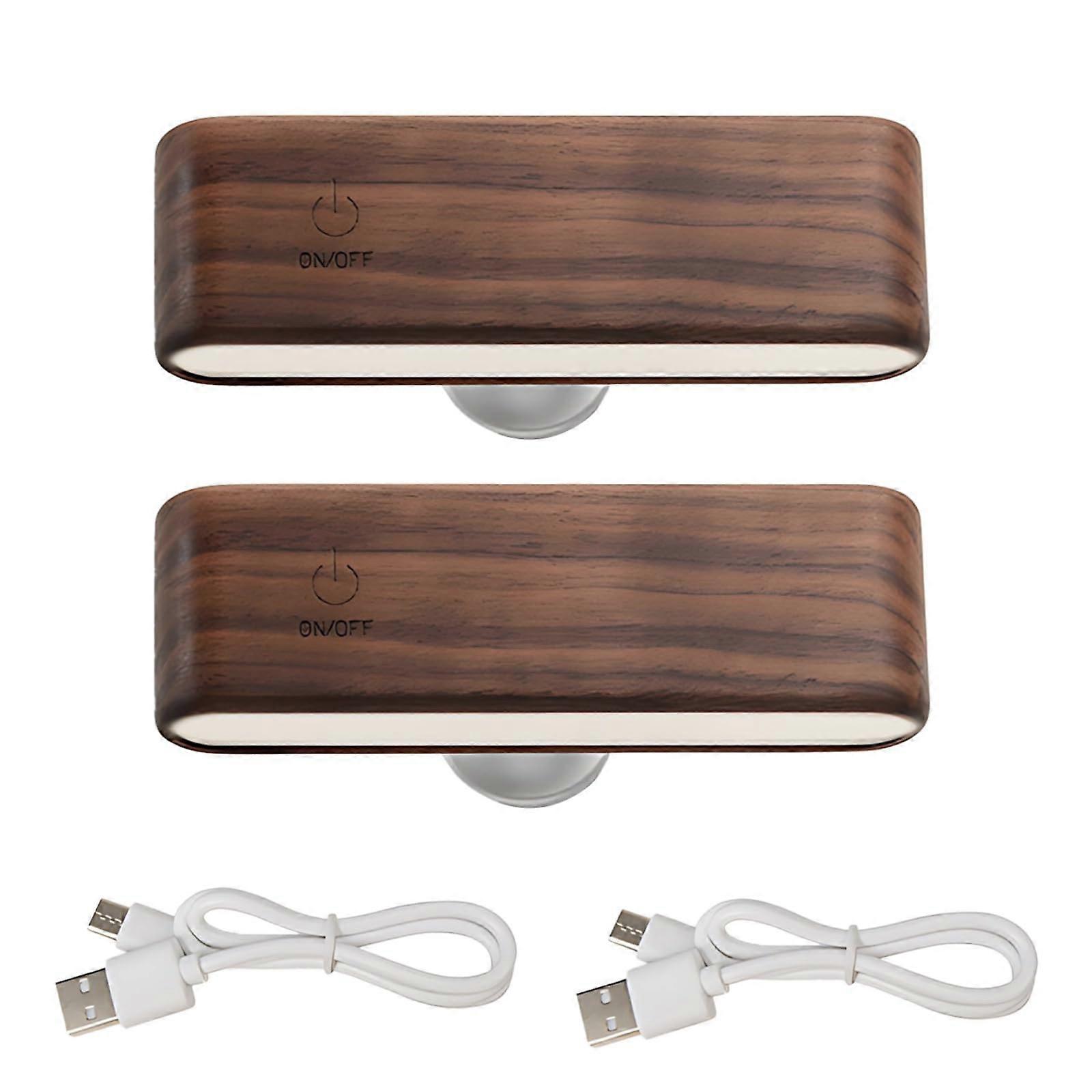 2 Pcs Rechargeable LED Wall Sconce Black Walnut Finish 360° Rotatable Wireless Reading Light