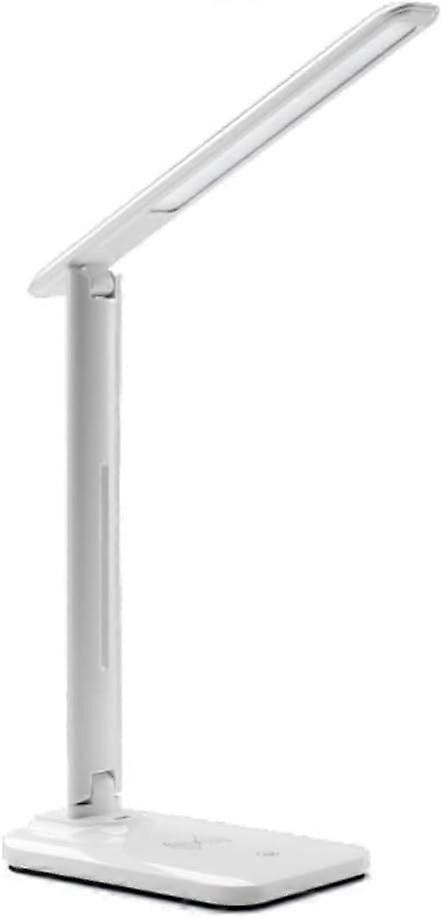 Wireless Charging LED Desk Lamp with USB Port, Touch Control Dimming, Cloth Shade for Bedroom and Office