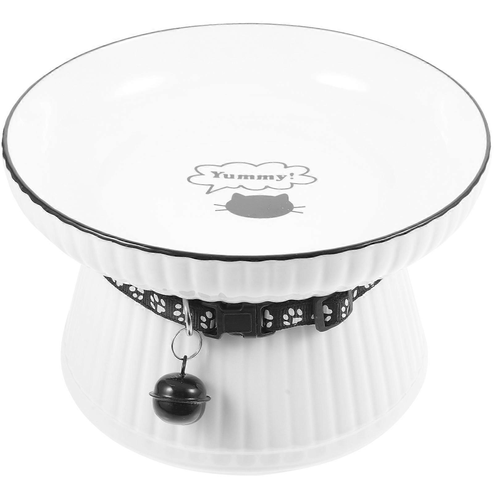 White Ceramic Cat Food Bowl for Feeding Raised Elevated Design