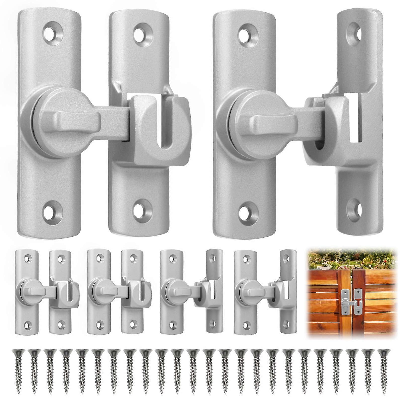 6 Pcs Sliding Barn Door Lock with 90°/180° Options, AntiPry Security Latch for Bathroom and Garden Gates, Silver