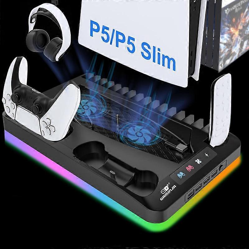 Charging Base Cooling Bracket Compatible With PS5 Console, Vertical Stand Cooling Fan, Multi-functional Cooling & Charging Station #TOP PICK