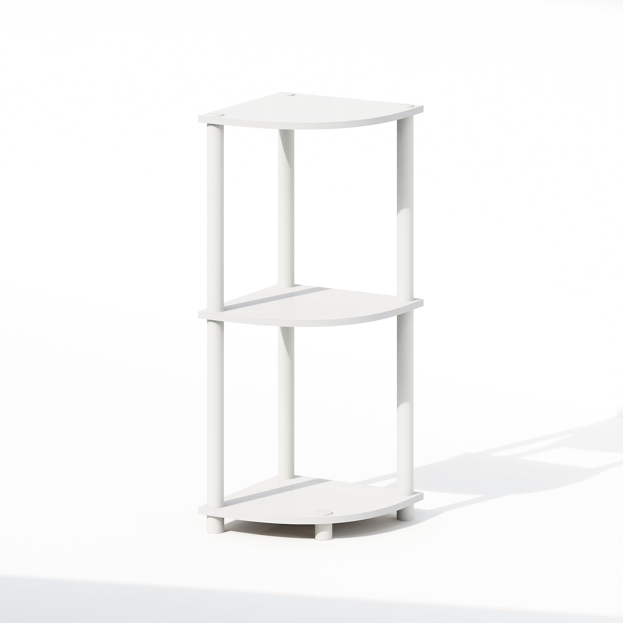 White 3 Tier Corner Shelf SpaceSaving Display Organizer for Small Spaces Living Room Home Office