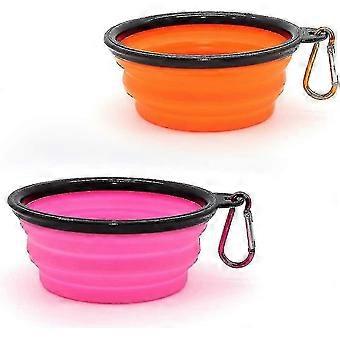 2 Stck Hundenpfe Faltbare Reiseschale,auslaufsichere Hundenapf mit Bergsteigerkarabiner Fr Katzen,hunde und Haustiere Fr Wasser und Futter (350ml, Ora