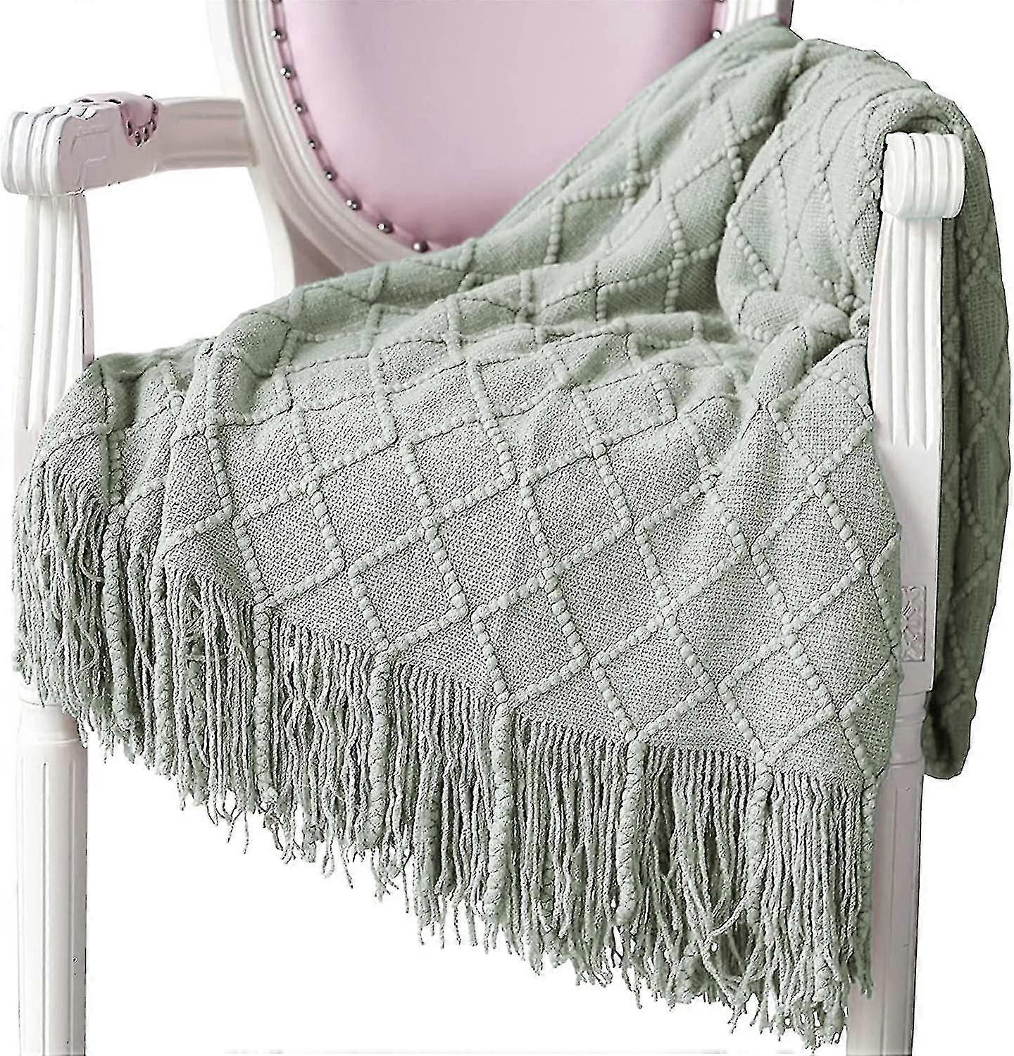 Weiche gestrickte Wolldecke, Quastendecke, Sofadecke, Schlafdecke, beige