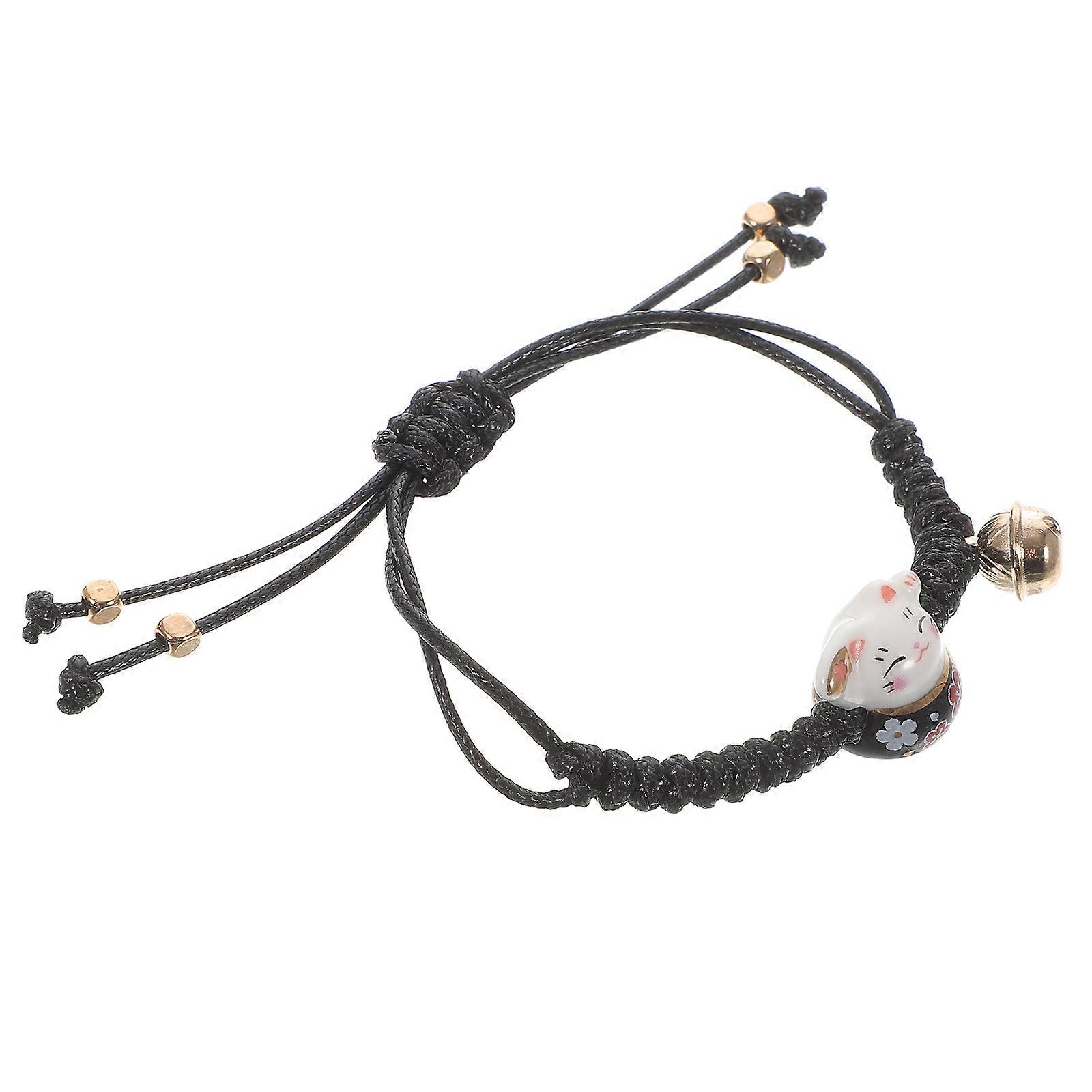 Fortune Cat String Bracelet Ceramic Bracelet for Wearing Black Stylish Accessory