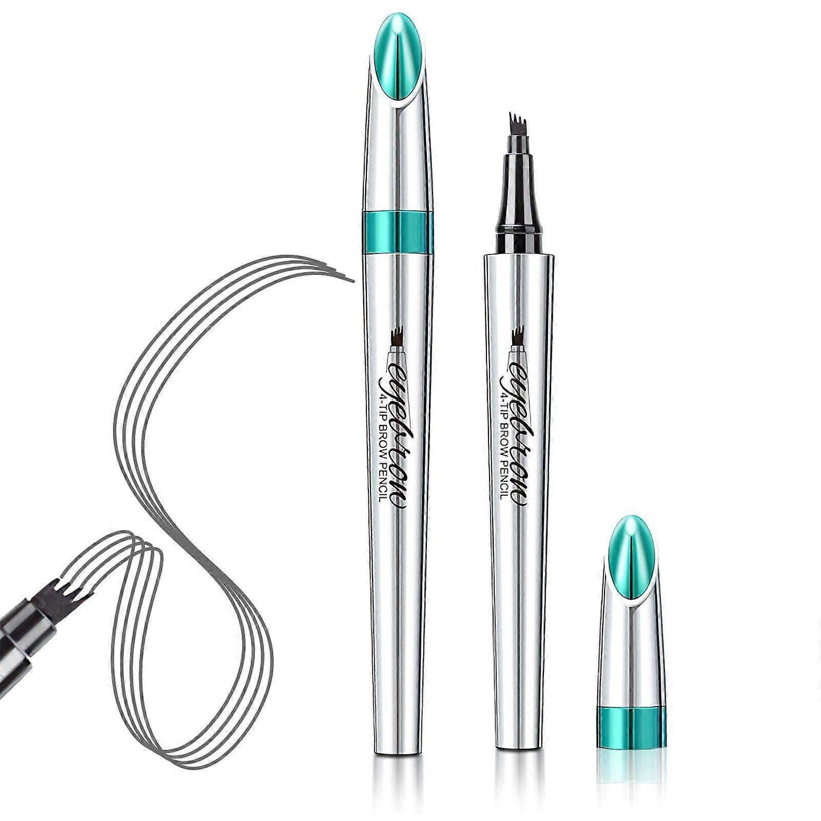 Waterproof Microblading Eyebrow Pencil with 4 Tip Microfork, Smudge Proof Natural Brow Pen Dark Gray