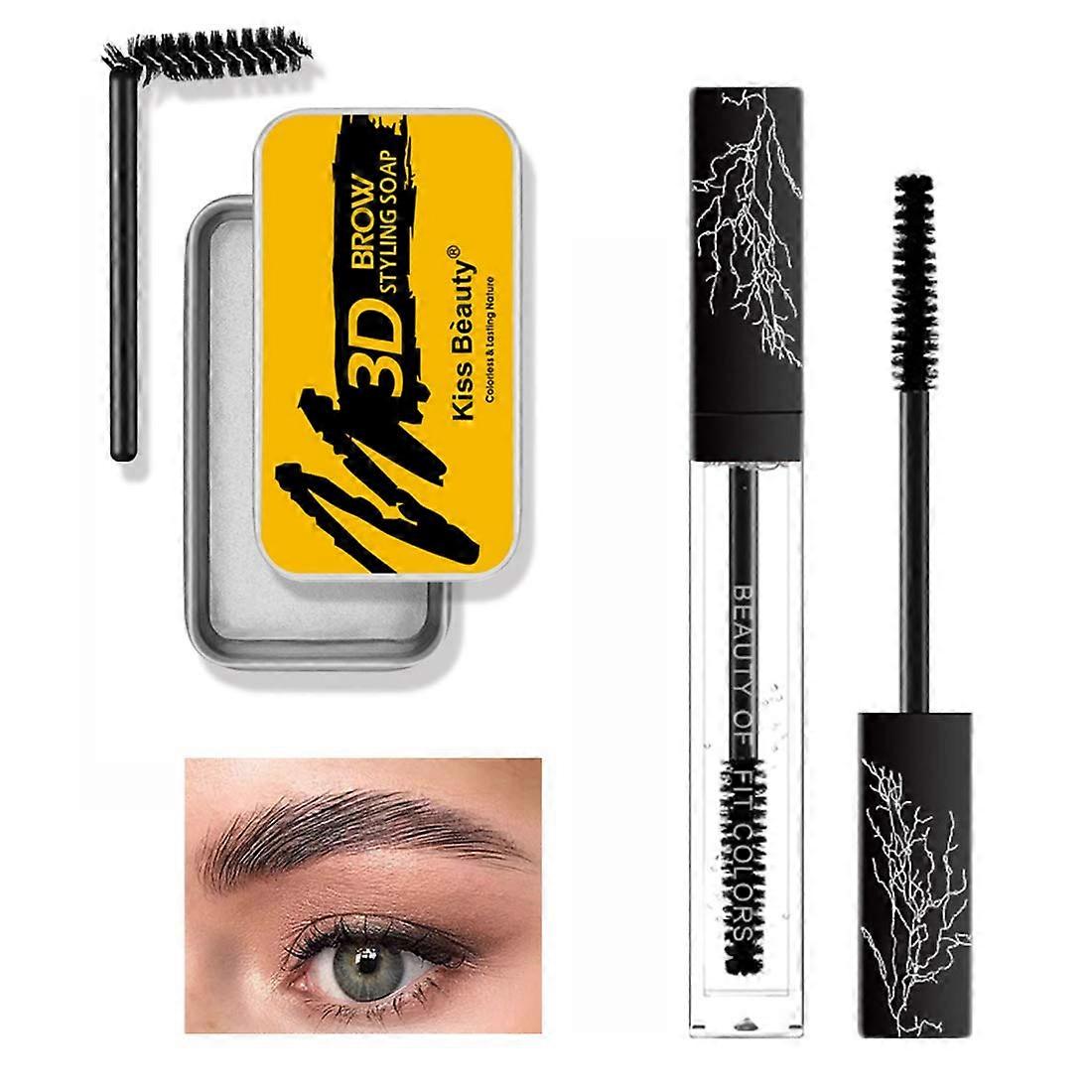 Eyebrow Soap Kit with Clear Waterproof Gel for Natural Fluffy Brows Long Lasting 3D Effect 2pcs