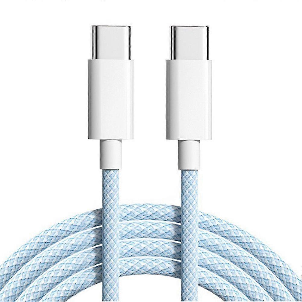 For IPhone 15 Macaron Data Cable Dual Type-C Fast Charging Braided Data Cable C to C 60W 100cm Charging Cable,Blue