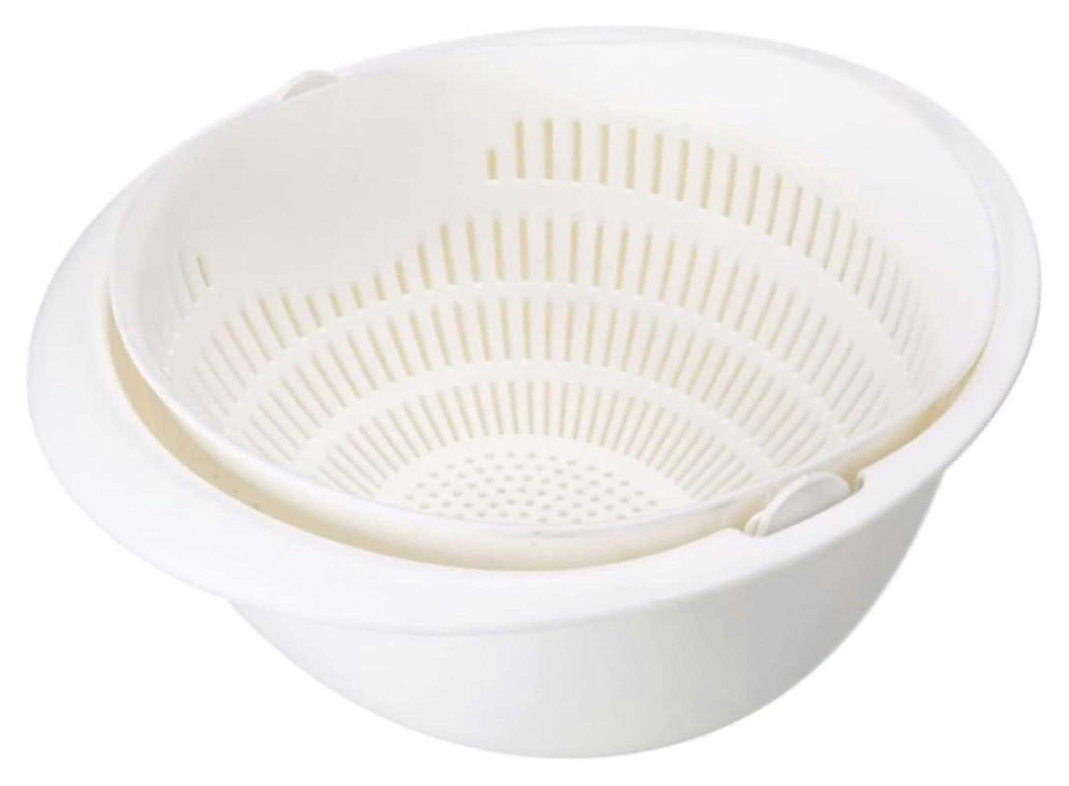 Fruit Basket Double Layer with Drainage Plastic Fruit Bowl for Kitchen Counter White 23x10.5cm