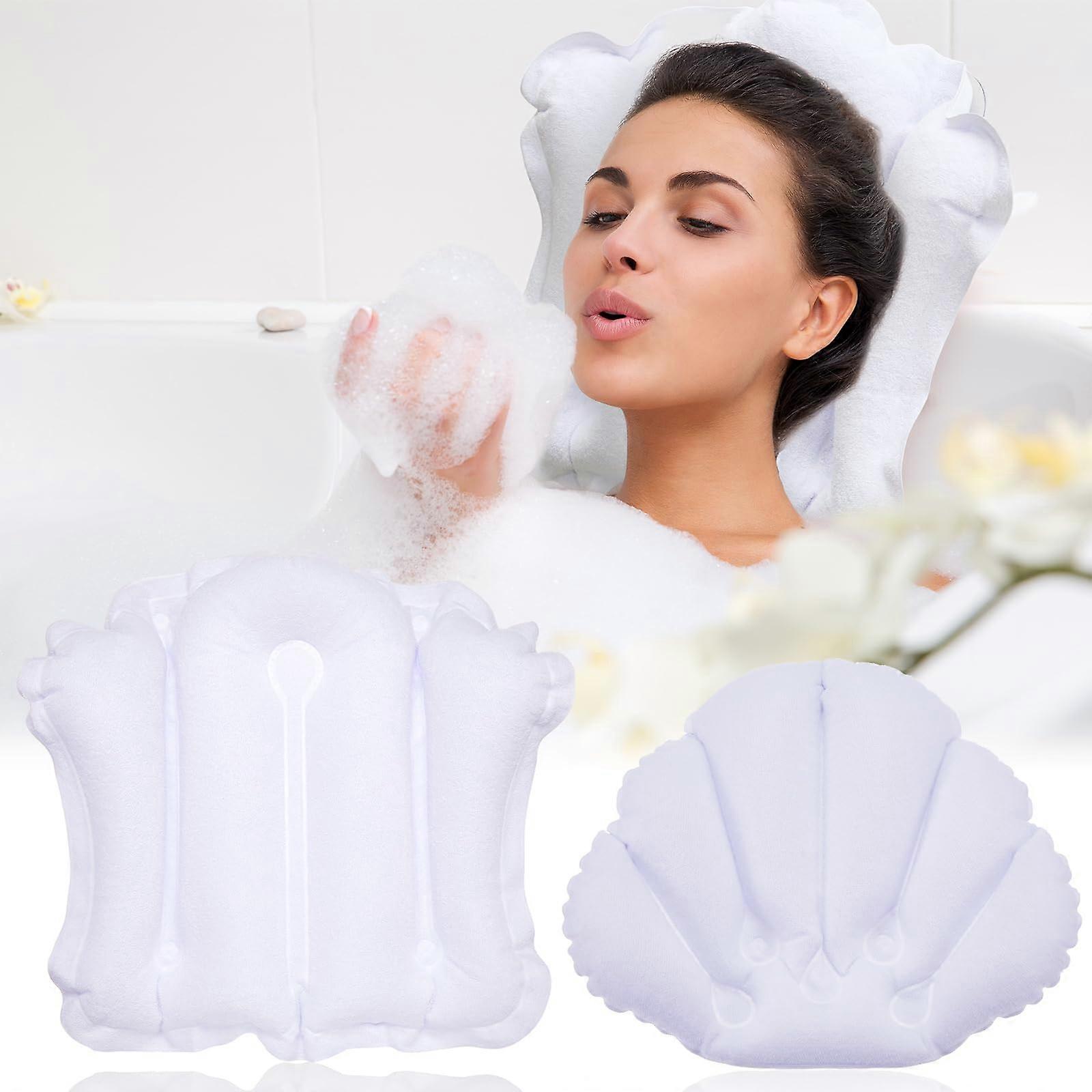 Inflatable Bath Pillow with Suction Cups, Soft Neck Support, Shell Shape, 2 Sizes for Tub and Spa