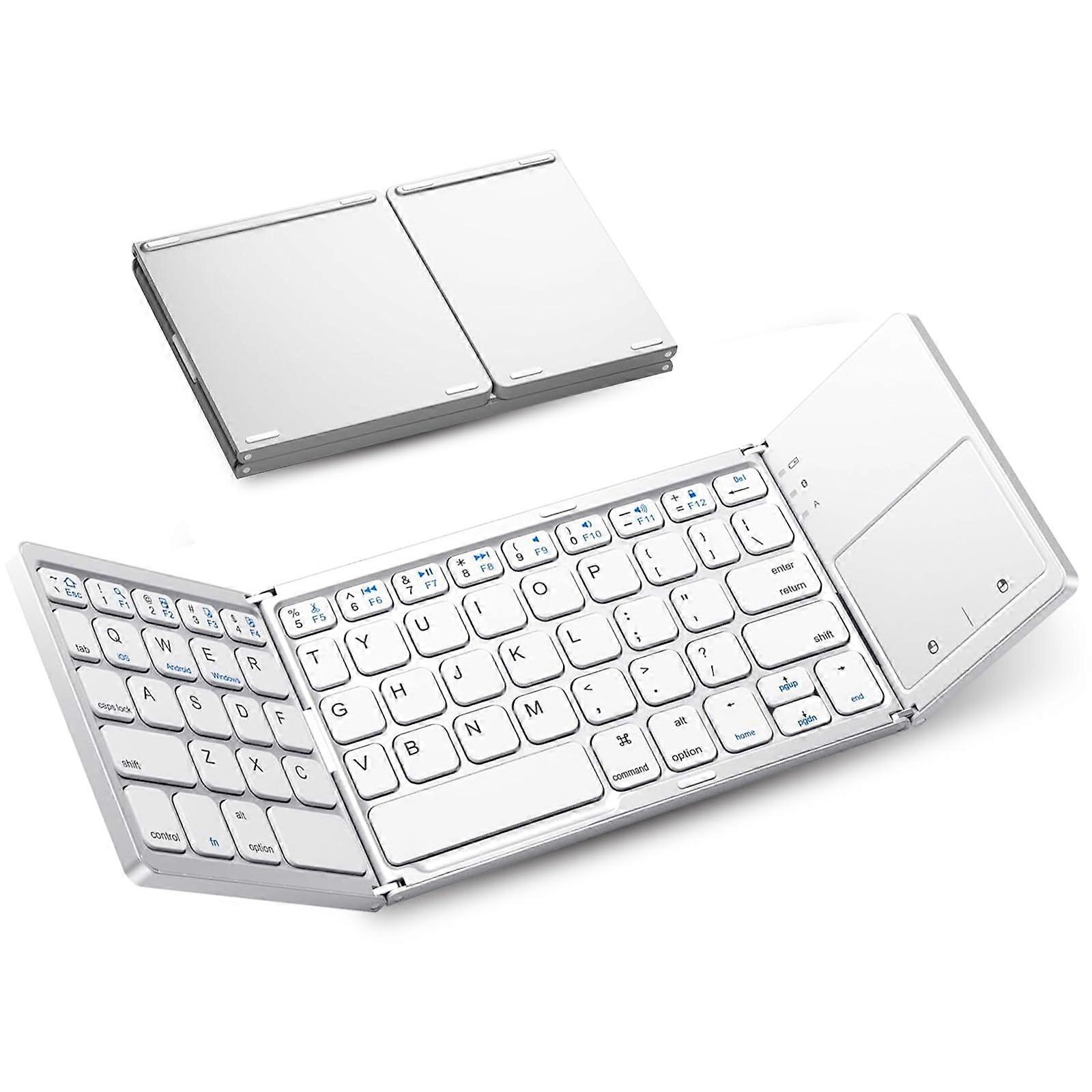 Foldable Bluetooth Keyboard with Touchpad, Rechargeable MultiDevice Wireless Keyboard for Travel White
