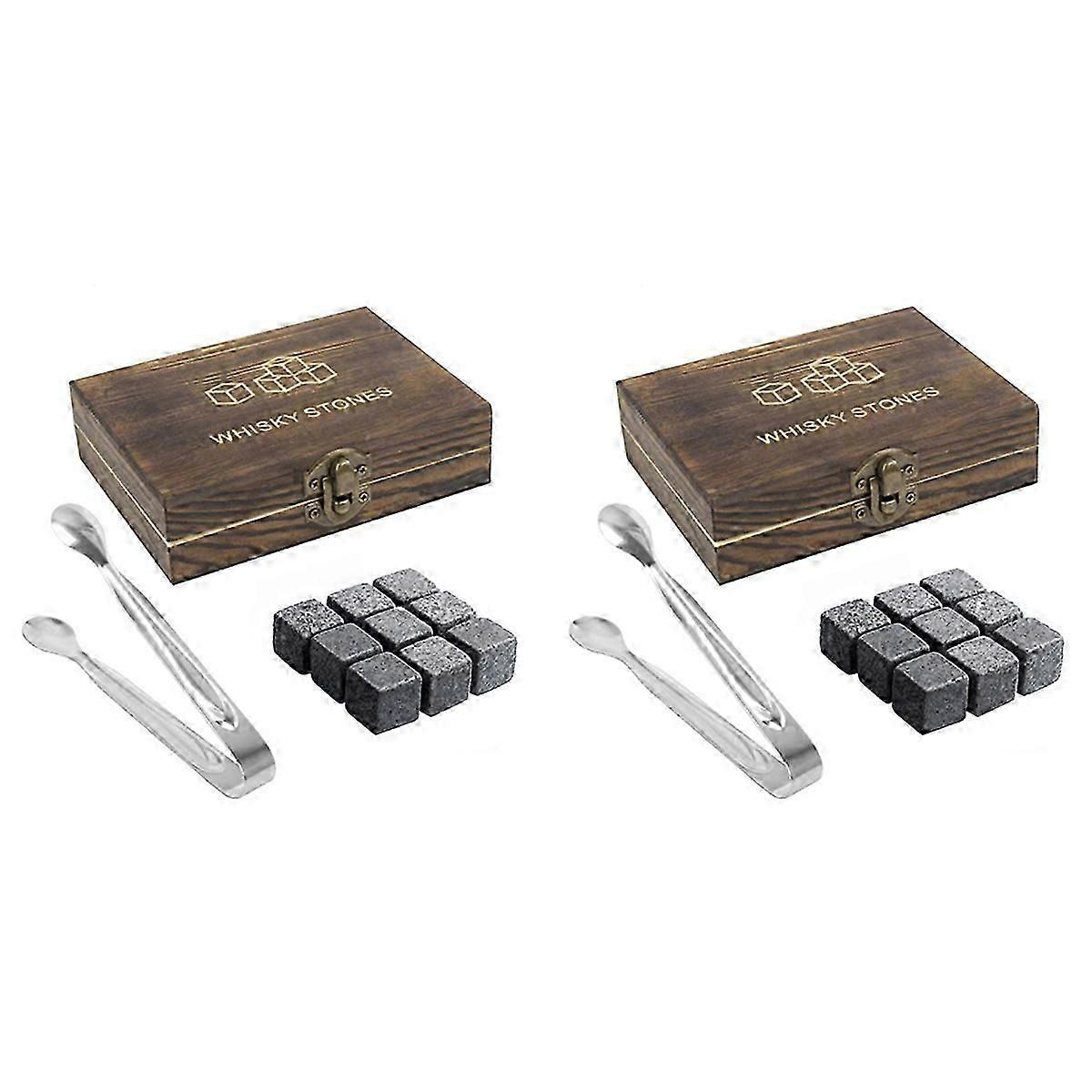 9 Whiskey Rocks with Wooden Box