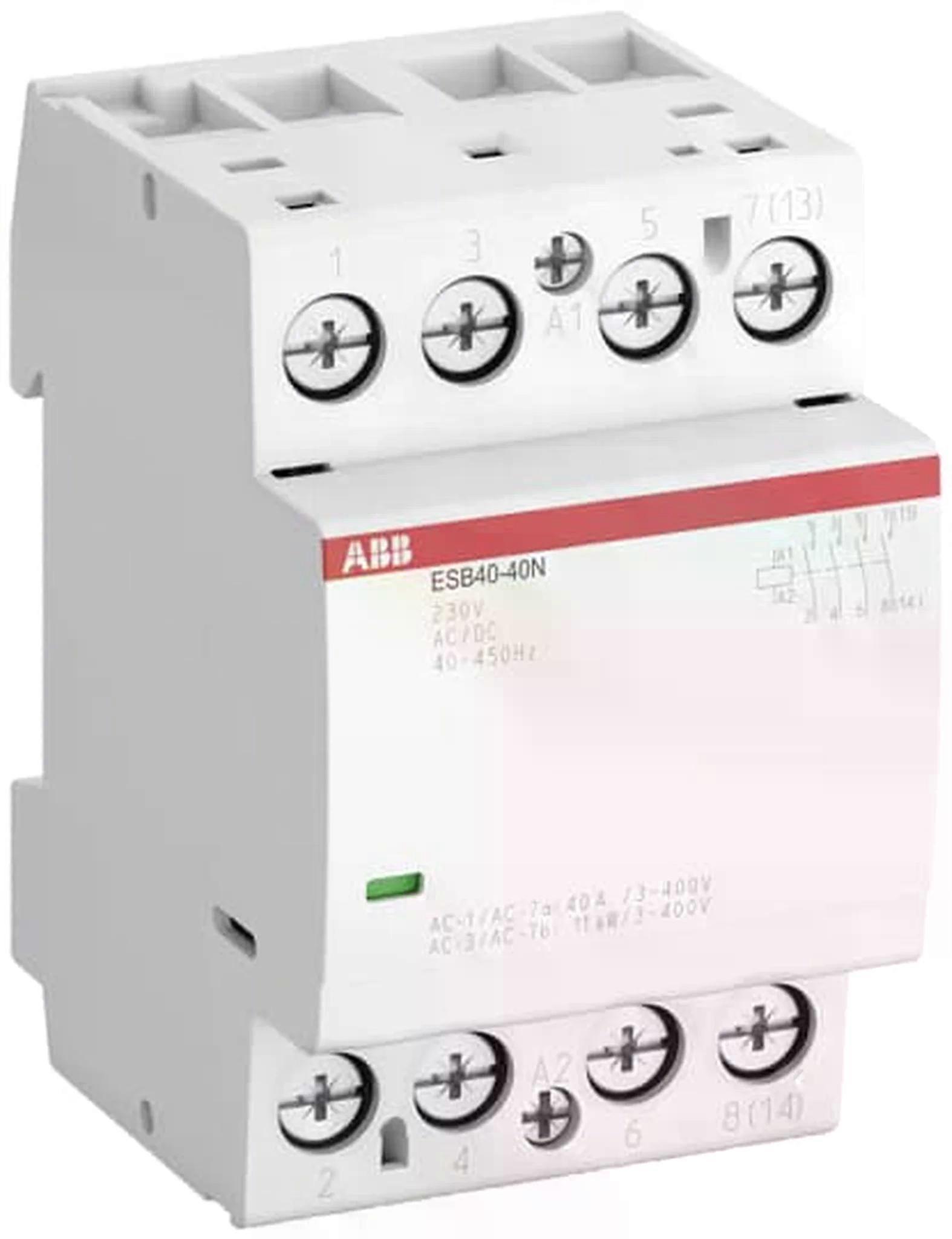 ABB Installationsschütz, 40A, 4S/0Ö, 230 V AC/DC