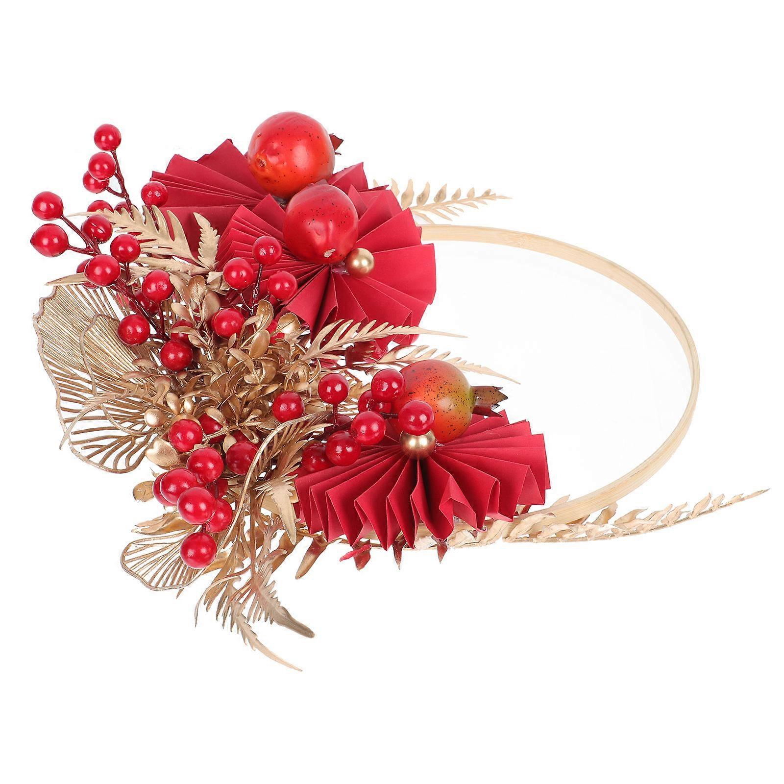 Red Wreath Pendant Simulation Flower Wreath for Decor 1Pcs