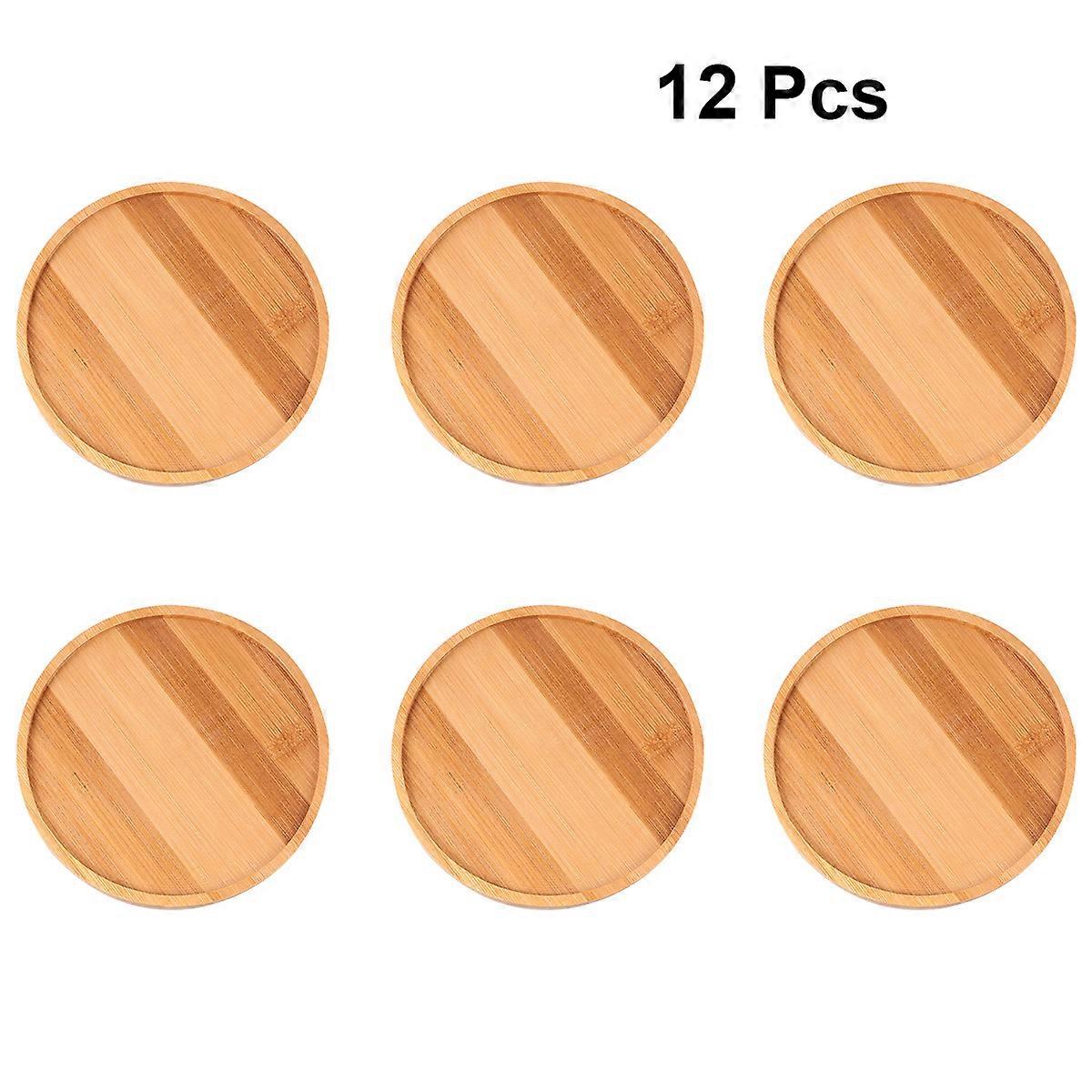 Flowerpot Tray Bamboo Round Holder for Storage Use 12Pcs Decorative Set