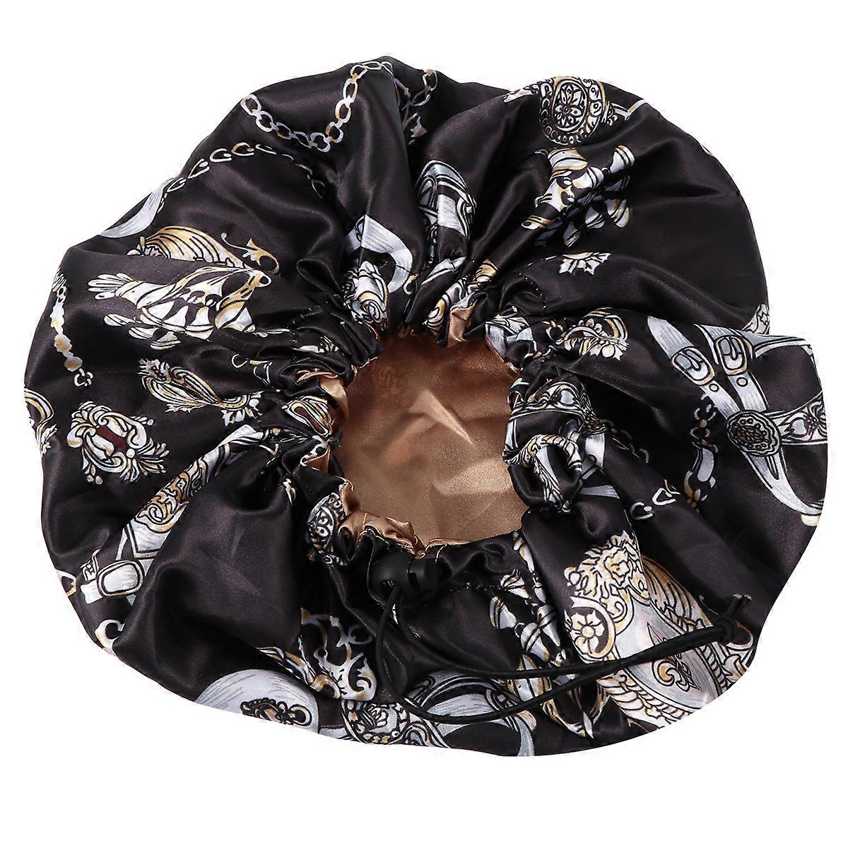 Sleeping Cap Double-Layer Waterproof Bath Cap for Wearing 1Pcs Black