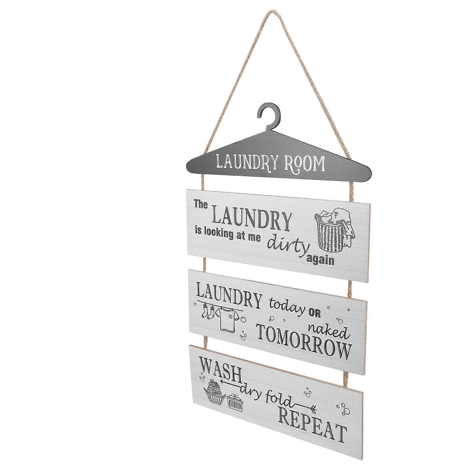Laundry Wooden Wall Sign for Decor Rustic Style Multi Material