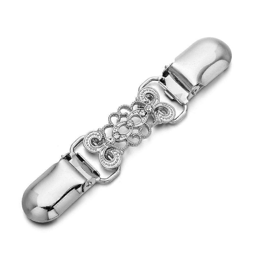Ensemble de 4 pinces à chaîne pour pull argentées avec strass.