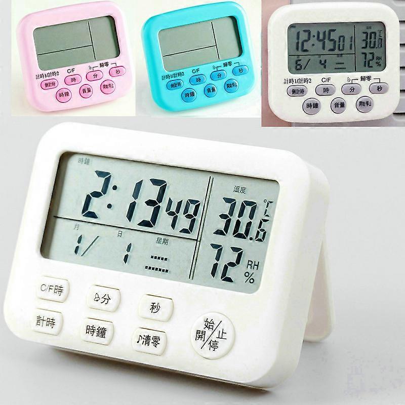 Kitchen learning timer, cooking timer, creative small clock, egg boiling countdown, thermometer, hygrometer, alarm clock, upgraded English version, wh