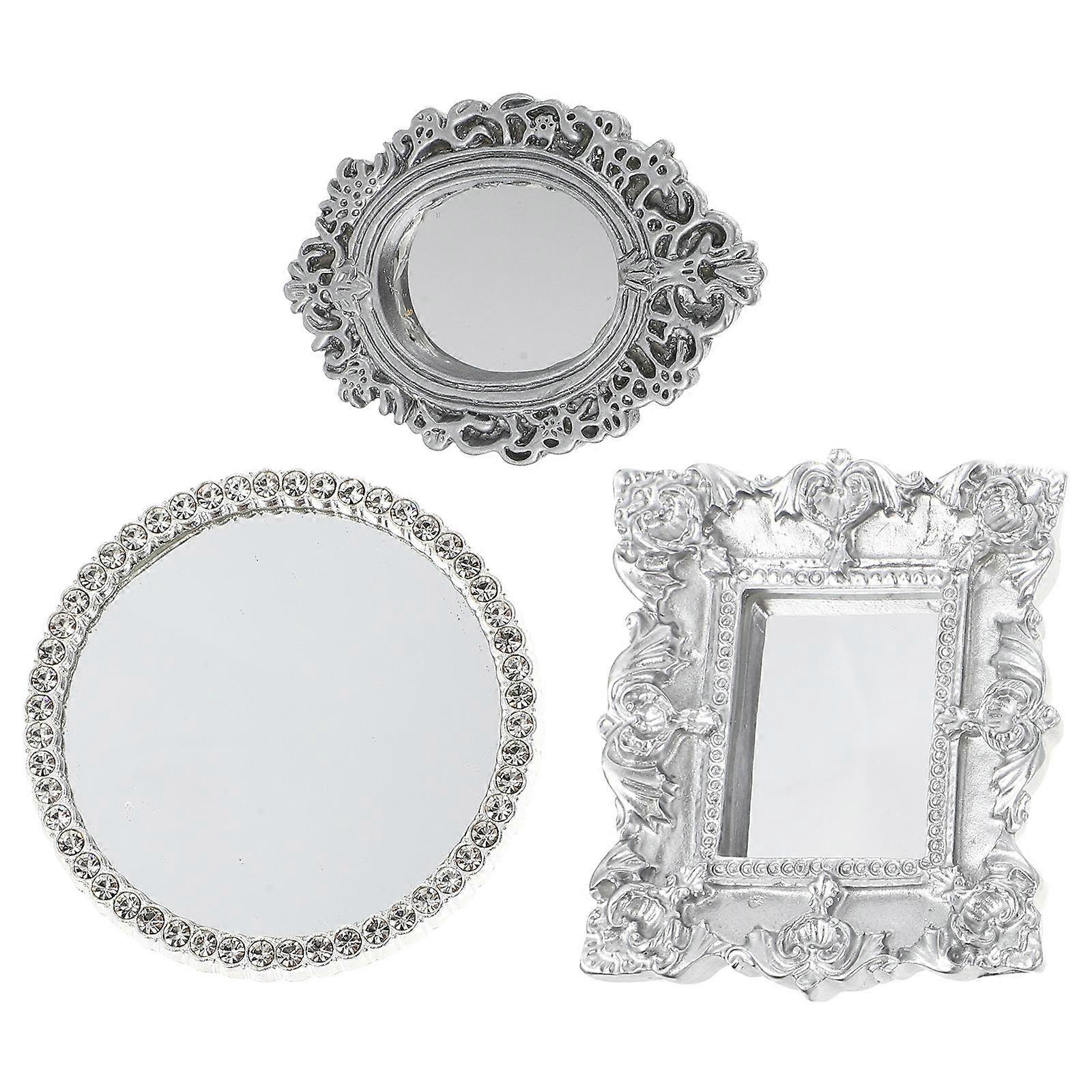 3Pcs Mini Classical Mirror Mini House Mirror Decoration Micro Scene Models