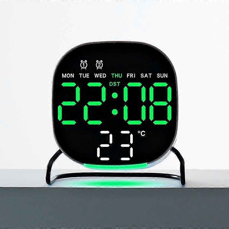 Desktop LED Clock Square Black Shell Green Light
