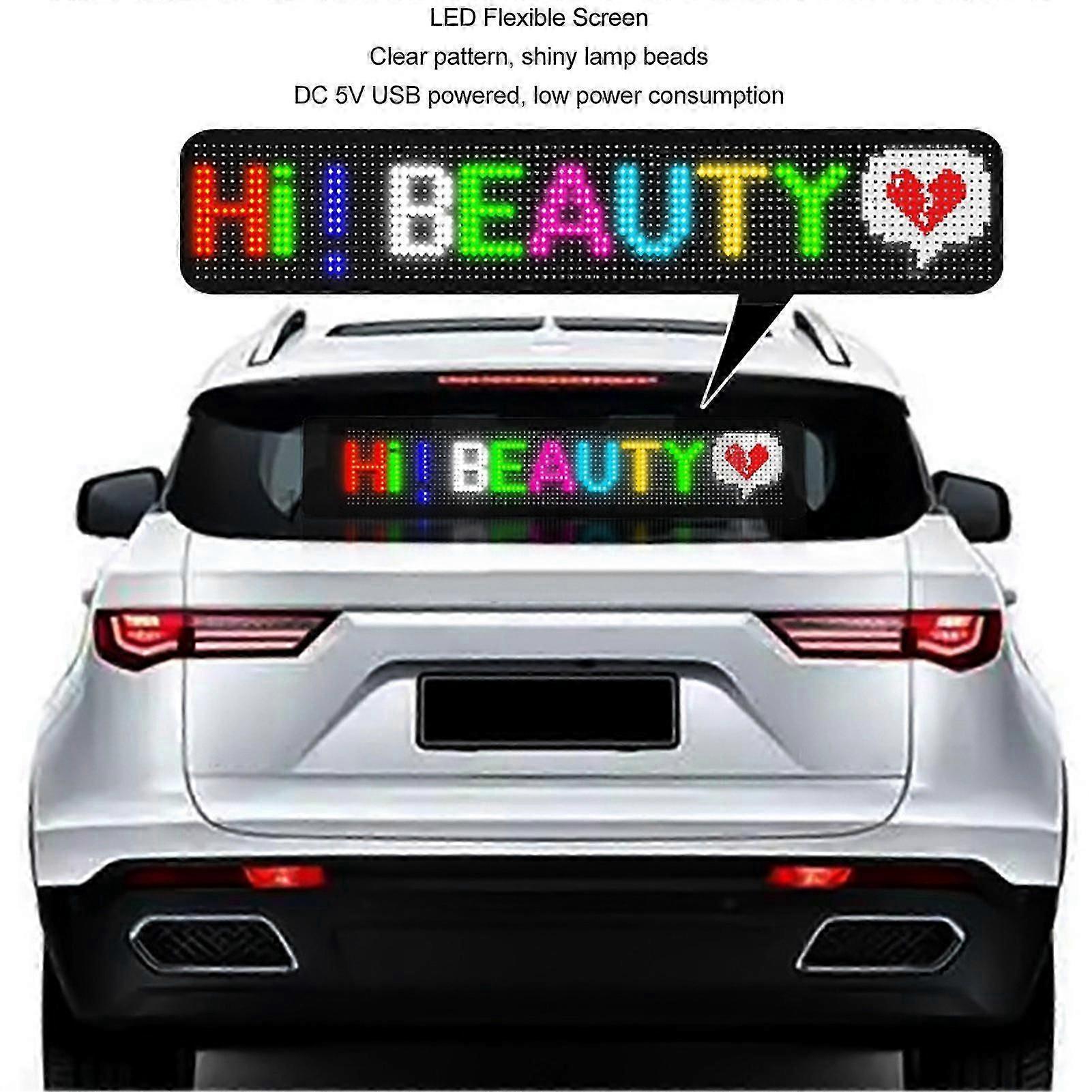 LED Scrolling Car Sign, App Control, Flexible Screen, 32x64 Resolution, DC5V USB Interface