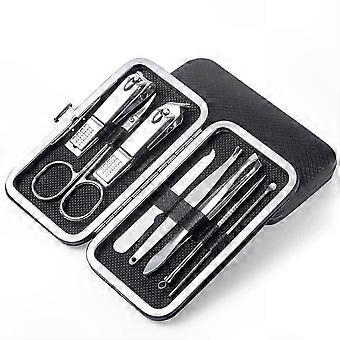 Complete Nail Grooming 8-Piece Stainless Steel Manicure Set & Nail Clippers Kit for Pedicure and Travel, Black