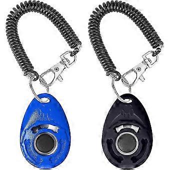 2 Pack Dog Training Clicker With Wrist Strap, Pet Training Clicker With Big Button Effective Behavioral Training Tool (black+blue)