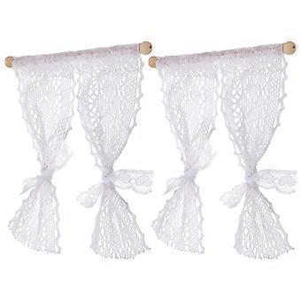 Miniature Curtain White Wood Lace for Decor 6Pcs Doll House Window Accessory