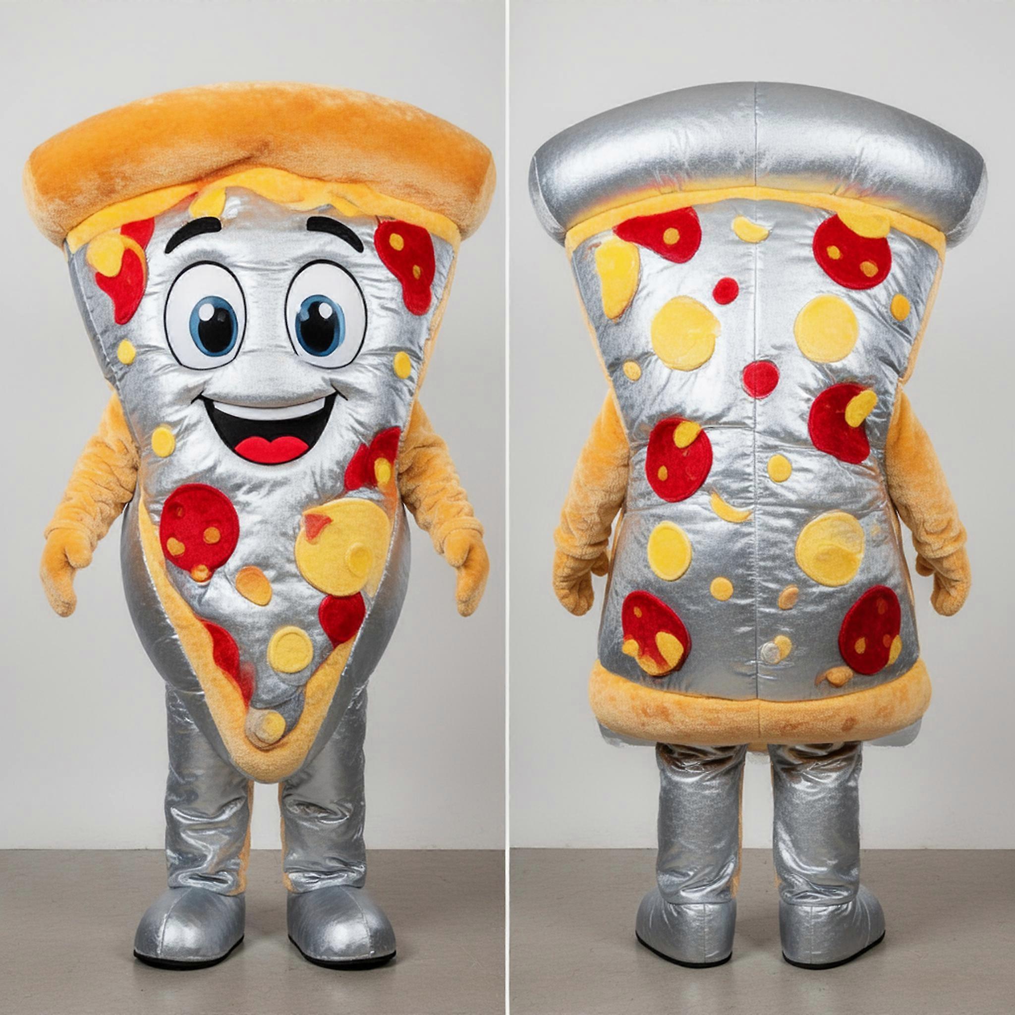 MASTICOT Silver Shiny Pizza Slice Mascot