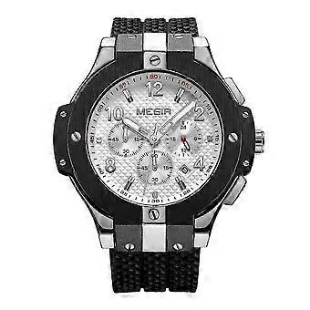 Men's Sports Quartz Watch with Silicone Strap, Chronograph, Waterproof 3Bar, Automatic Calendar