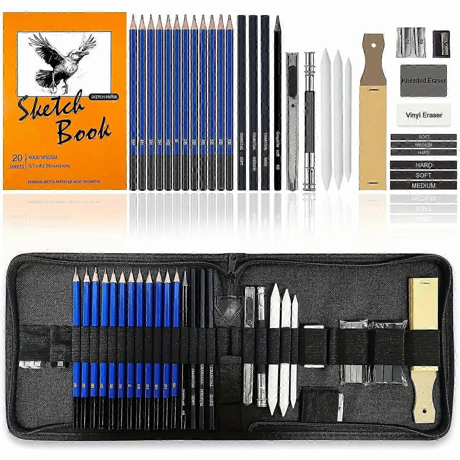 33-Pc Art Sketch Set Graphite Charcoal