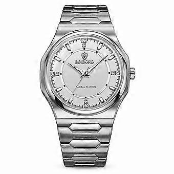 Men's Quartz Watch BINBOND Ultra-Thin Waterproof Luminous White Steel White Dial Trendy New JY