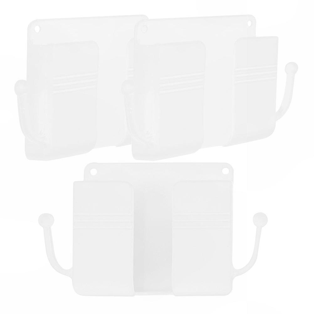 Home Use 3-Piece Sticky Wall Mount Remote Controller Holder Storage Box, White Plastic
