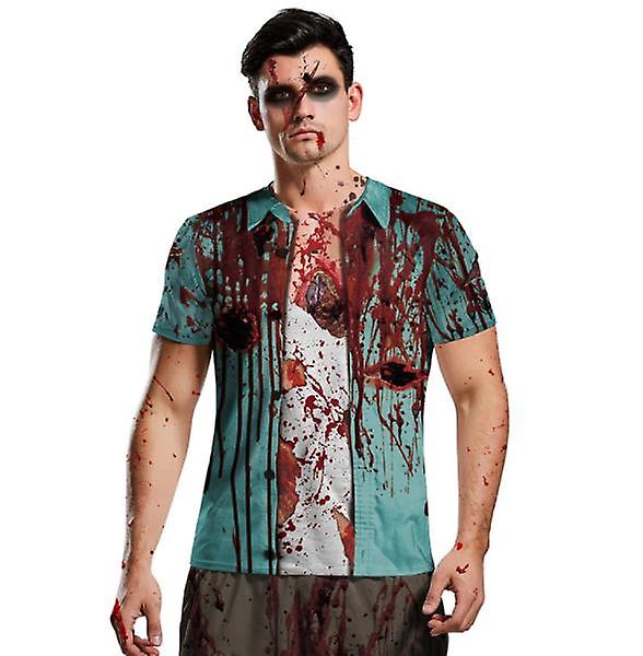 منفذ جديد للرجال هالوين الحدث زي الطباعة الرقمية الدموية وهمية قطعتين الطاقم الرقبة تي شيرت