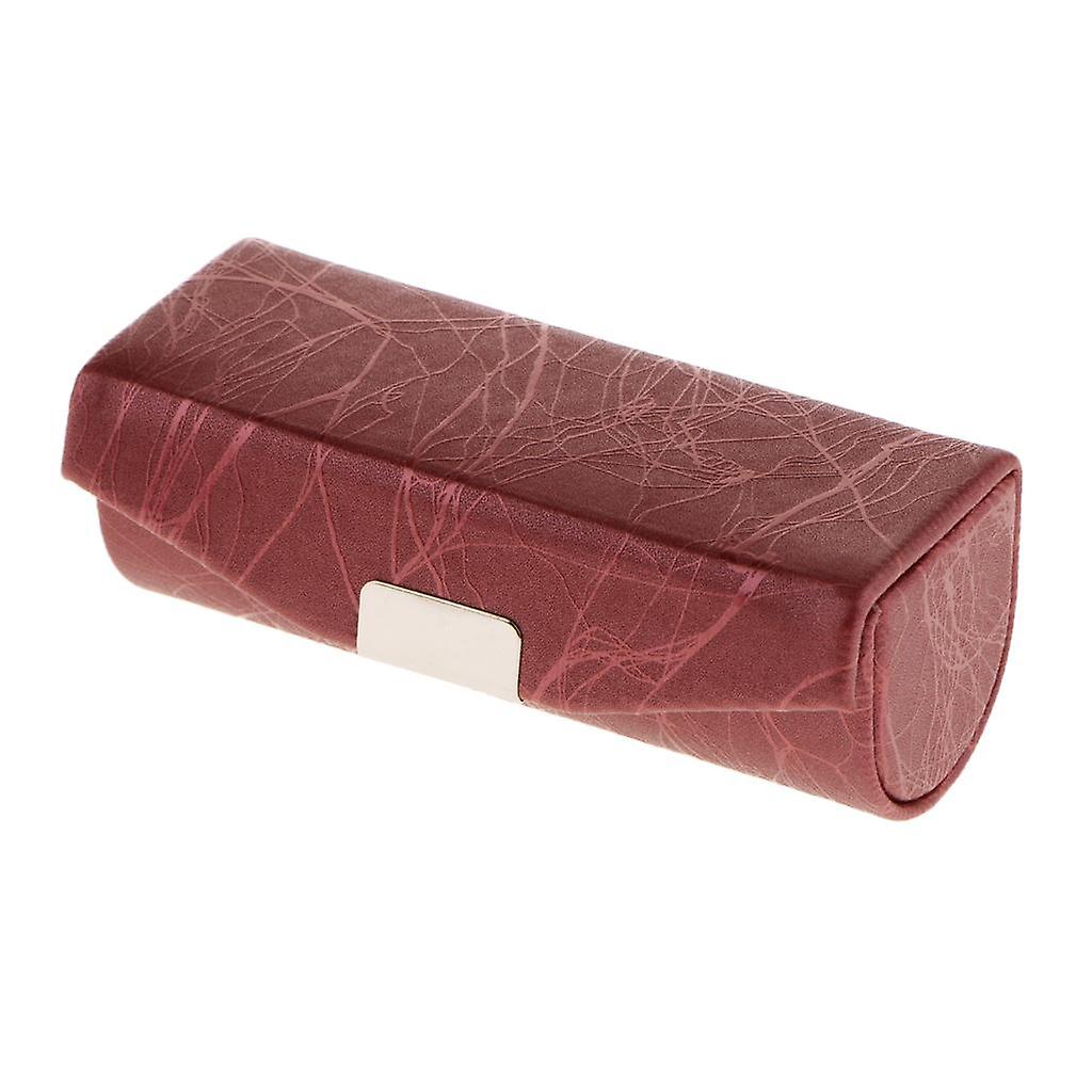 Leather Lipstick Lip Gloss Case Storage Box Makeup Holder with Mirror Red Bean