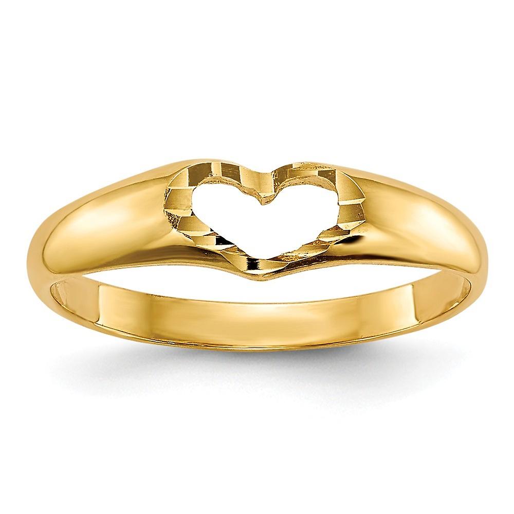 14k Yellow Gold Solid Polished Love Heart Ring Size 3 Statement-Ring - 1.3 Grams