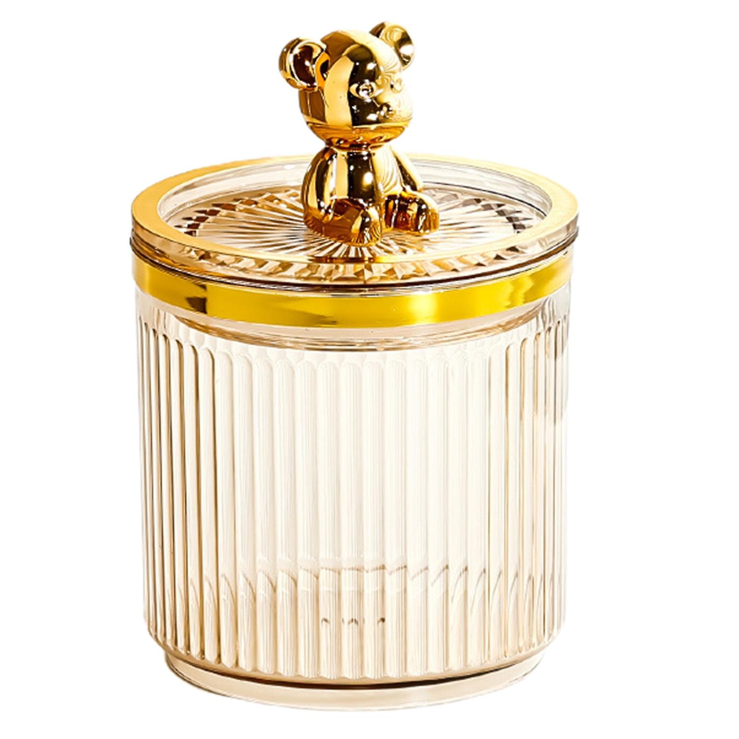 Cotton Swab Storage Box Transparent Smooth Edge with Lid Store Cosmetics Desktop Organizer Bear Cott