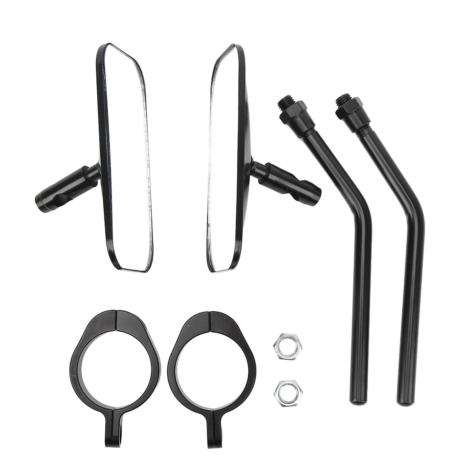 Motorcycle Square Clear Wide Angle Rearview Mirror Side Mirror Kit for 38mm Inner Diameter Bumper Shock Absorber Black
