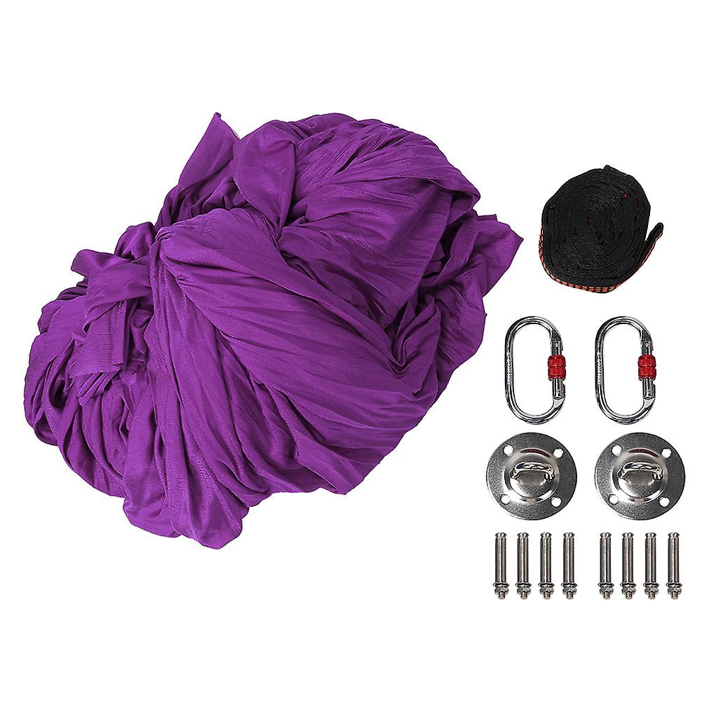 Durable Yoga Hammock Swing Pilates Anti-Gravity Inversion Kit 5 x 2.8m (Dark Purple)