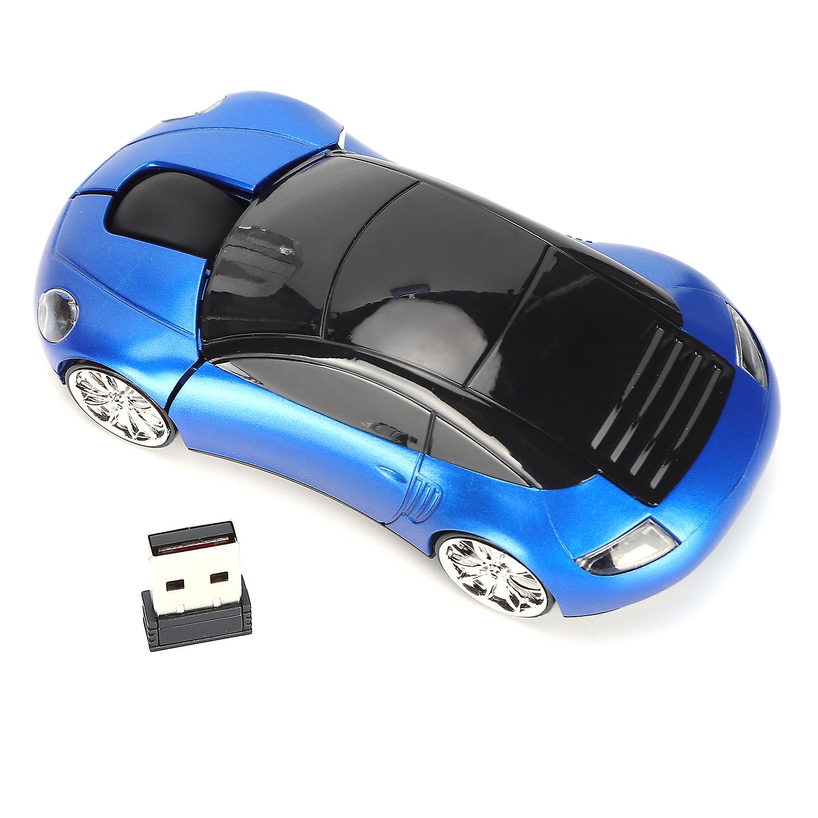 Souris sans fil 2,4 GHz en forme de voiture, avec récepteur USB, pour ordinateur portable et tablette (bleu)