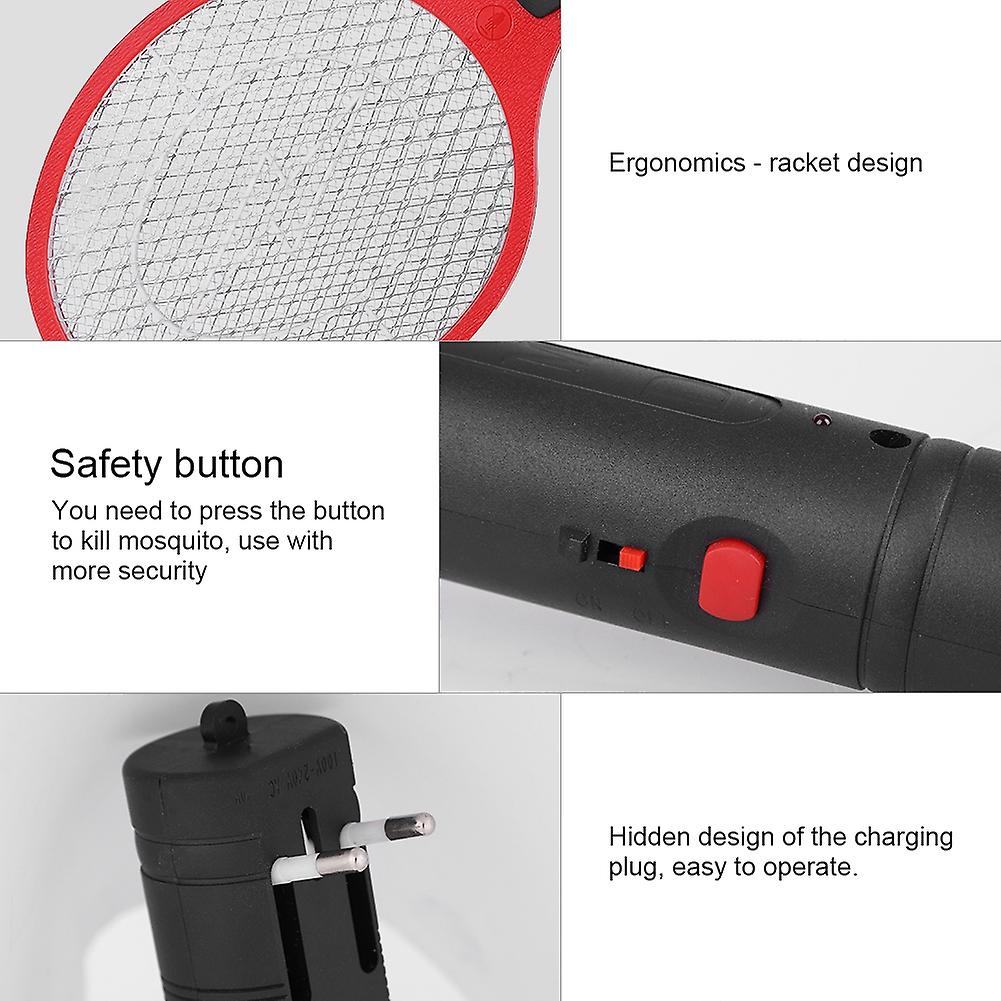 Cordless Rechargeable Electric Fly Mosquito Swatter Bug Zapper Racket Insects Killer Red