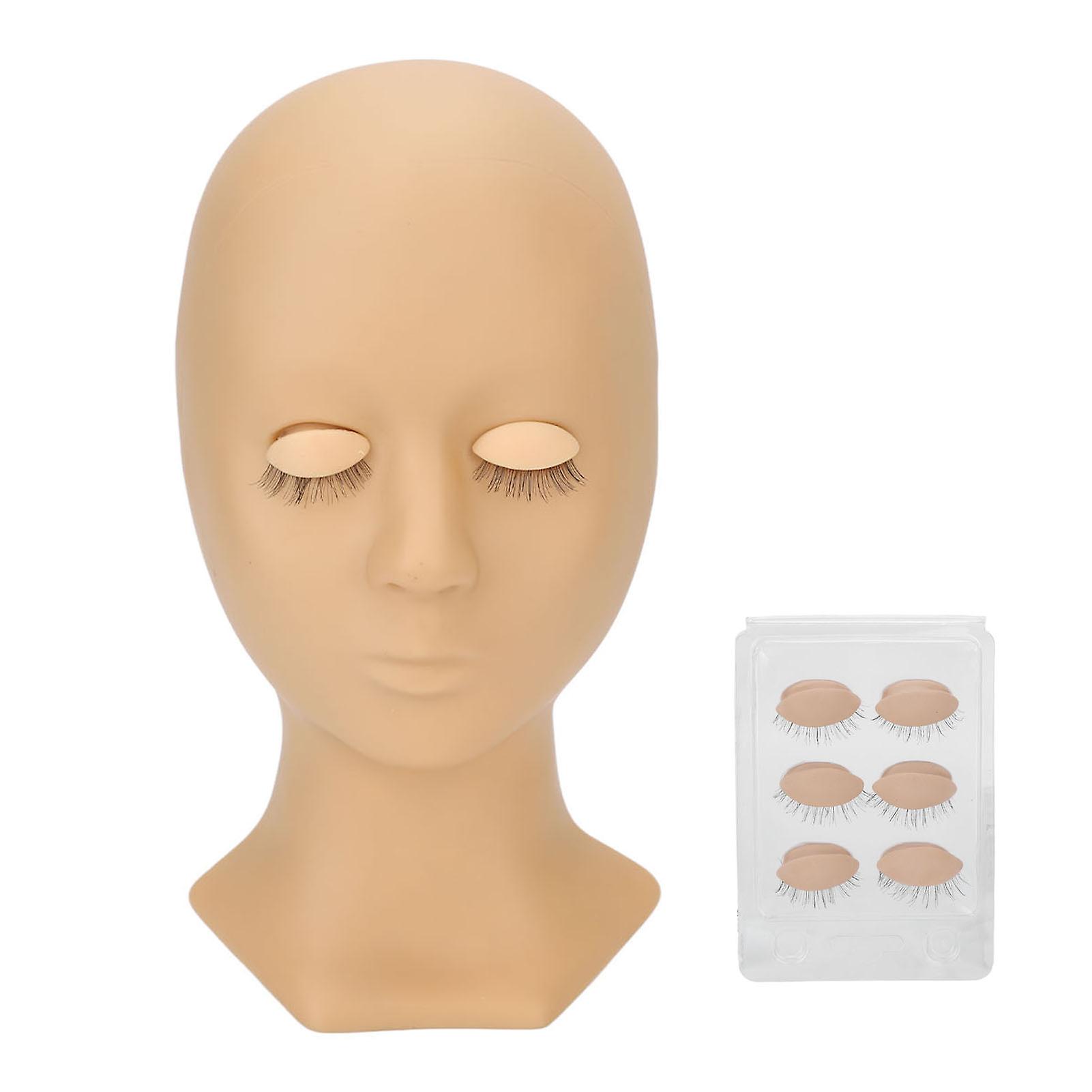 Eyelash Extension Training Mannequin Head, Silicone, with 4 Pairs of Replaceable Eyes, Skin Color