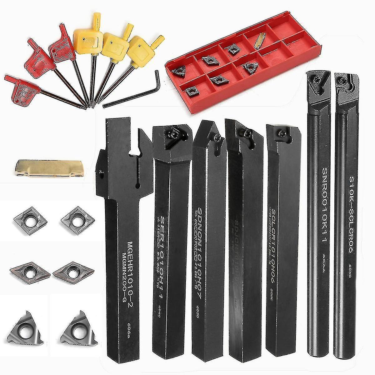 Cutting Tools 10mm 7pcs Shank Lathe Turning Tool Holder Boring Bar With 7pcs Insert And Wrench Wrenc