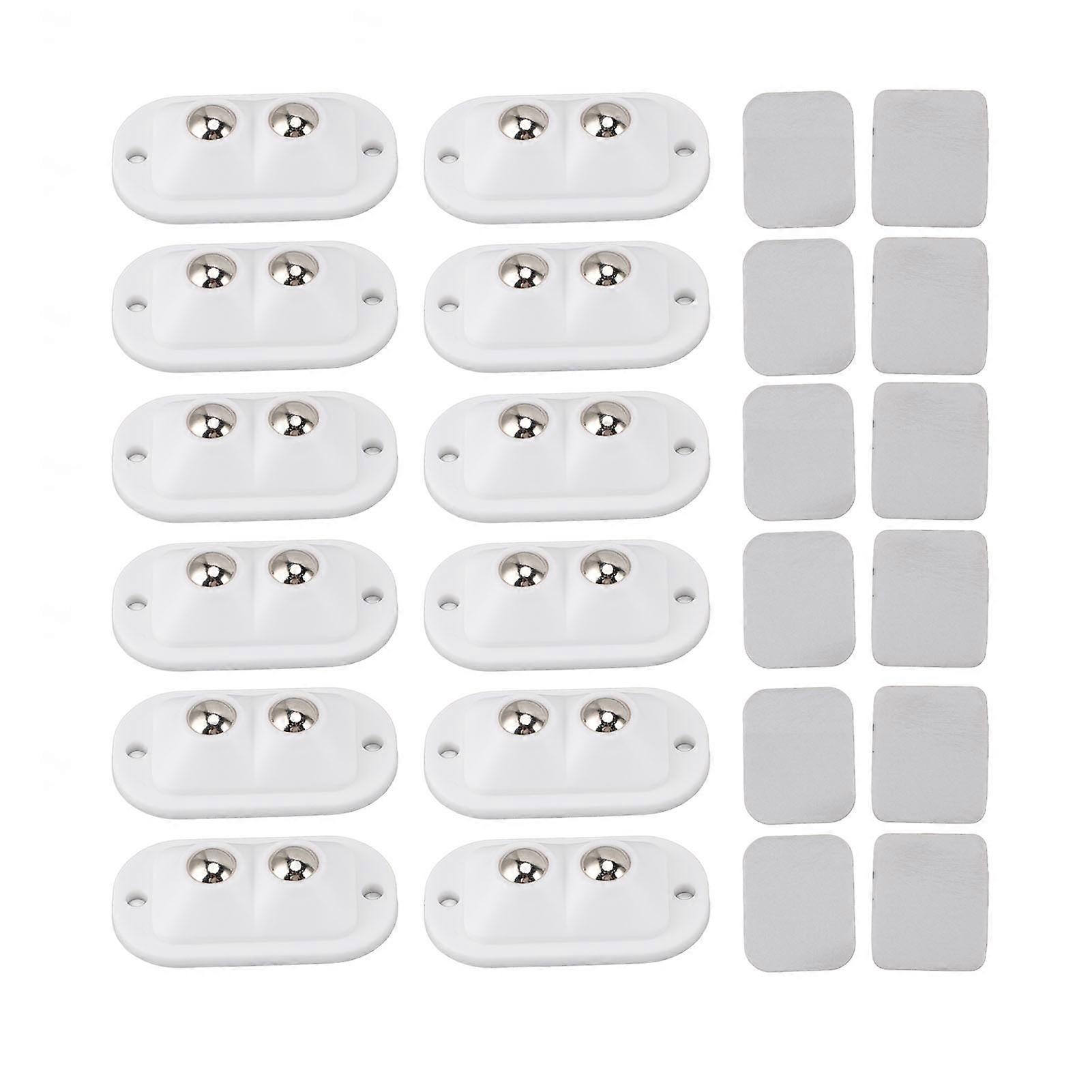 12 Pack Mini Self-Adhesive Double Ball Casters, Silent 360 Degree Rotating Wheels for Kitchen Appliances and Furniture, White