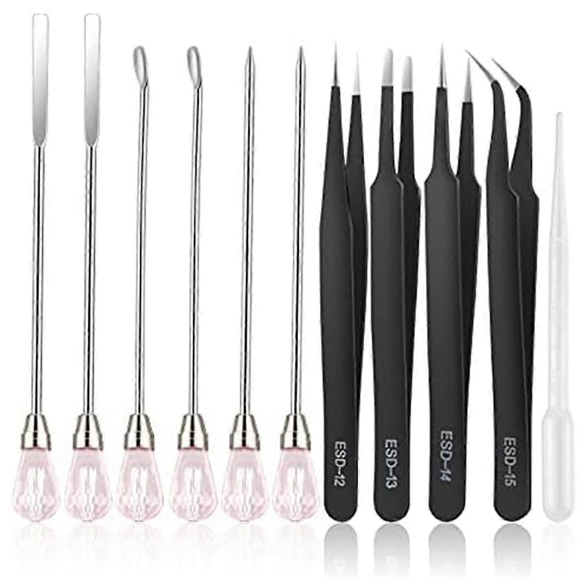11 Pcs Resin Mold Tools Set Stirring Needle Spoon Tool Tweezers Precision Kit (Black+Pink)